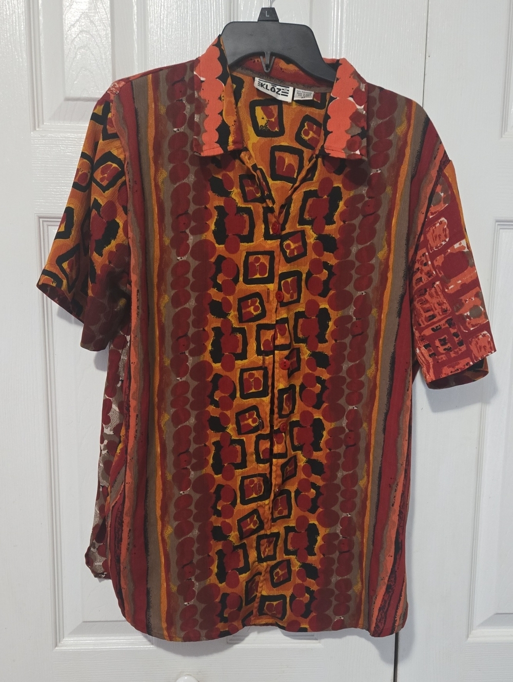 Vintage Bold Print Button Up Blouse Top M